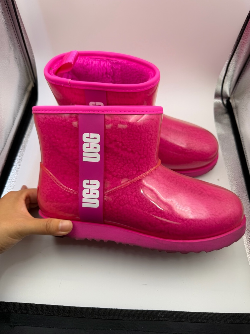 UGG Kids Shiny Hot Pink Waterproof Ankle Boots